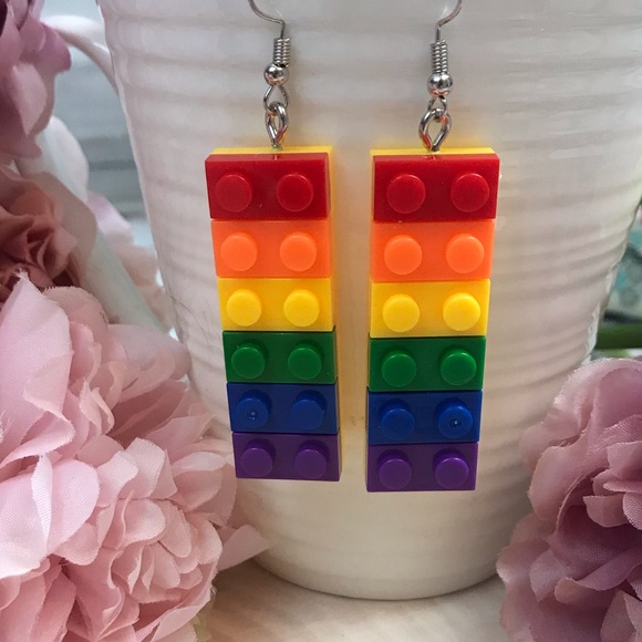 🌈Rainbow LEGO Dangle Earrings - Picture 2 of 6